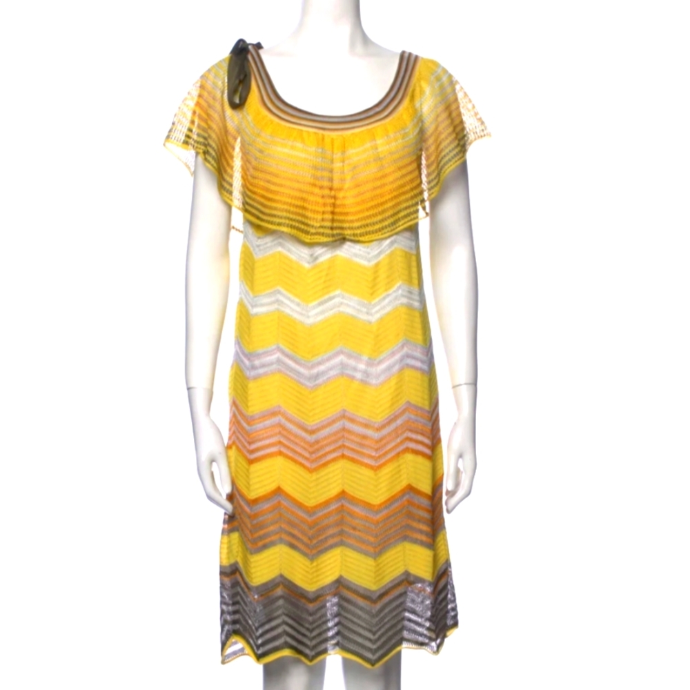 M Missoni Chevron Knit Off the Shoulder with Ruffle Dress